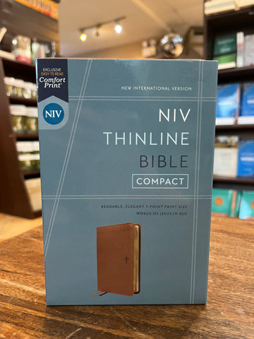 NIV, Thinline Bible, Compact, Leathersoft, Brown, Red Letter, Comfort Print