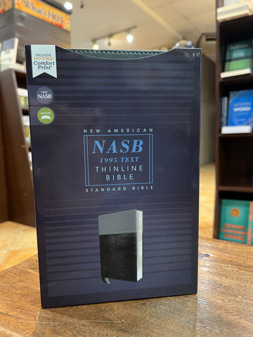 NASB Comfort Print Thinline Bible, Red Letter Edition--soft leather-look, black