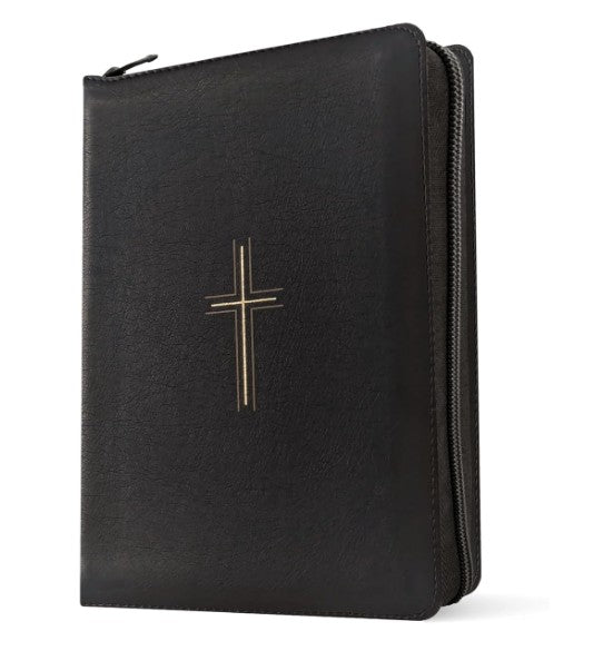 NLT Com Giant Print Zipper Bible, Fil Enabled (LeatherLike, Black Cross, Red Letter)