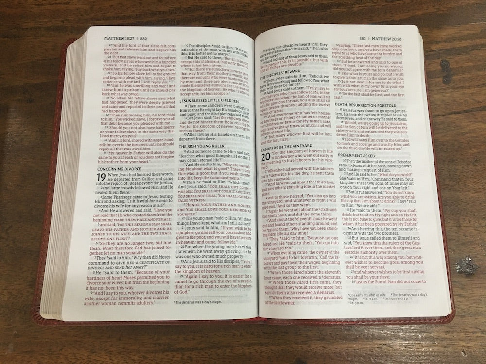 NASB Comfort Print Thinline Bible, Red Letter Edition--soft leather-look, brown