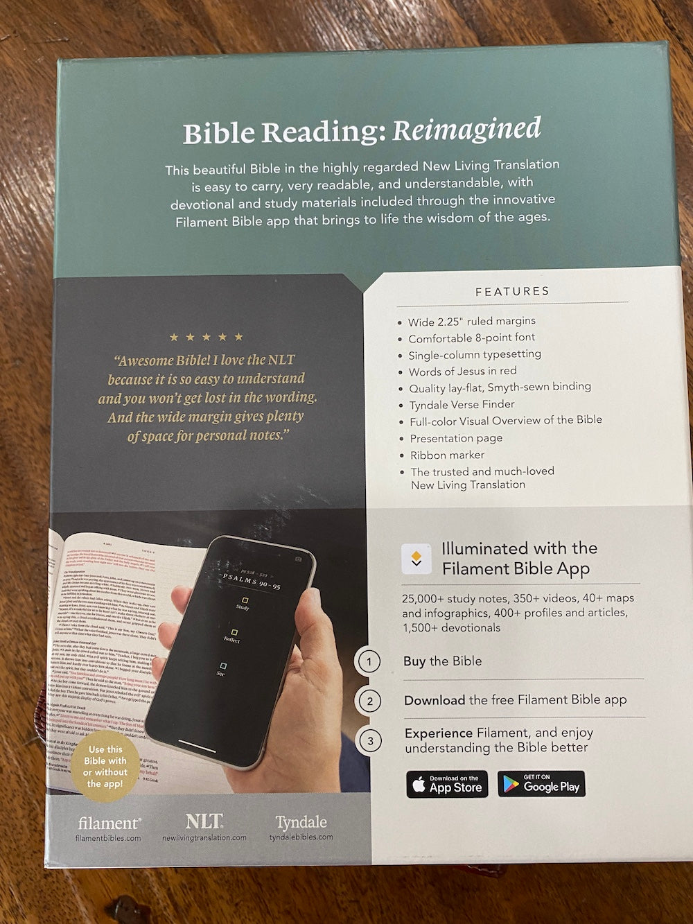 NLT Wide Margin Bible, Filament Enabled Edition--soft leather-look, dark brown