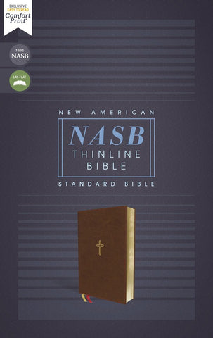 NASB Comfort Print Thinline Bible, Red Letter Edition--soft leather-look, brown