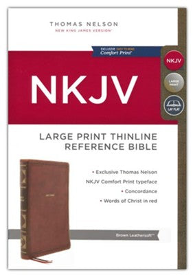 NKJV Thinline Reference Bible Large Print Leathersoft Brown Red Letter Comfort Print
