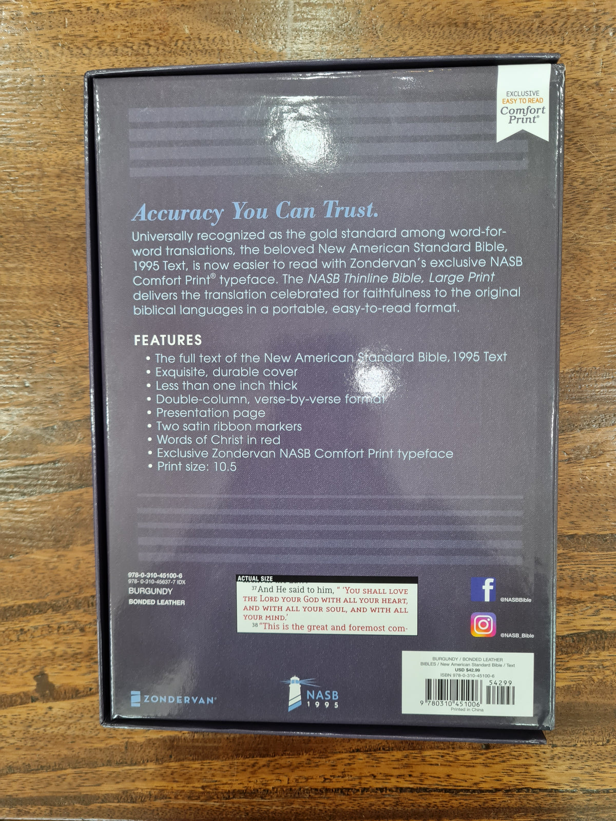 NASB Large-Print Thinline Bible, Red Letter Edition--bonded leather, burgundy