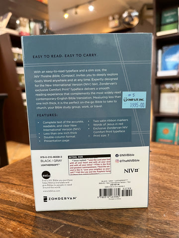 NIV, Thinline Bible, Compact, Leathersoft, Black/Gray, Red Letter, Comfort Print