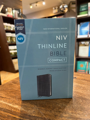 NIV, Thinline Bible, Compact, Leathersoft, Black/Gray, Red Letter, Comfort Print