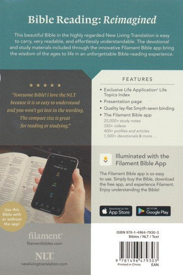 NLT Premium Value Compact Bible, Filament Enabled (Dark Brown)