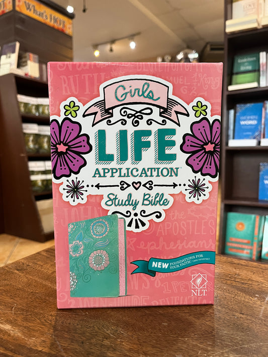 NLT Girls Life Application Study Bible (LeatherLike, Teal/Pink Flowers)