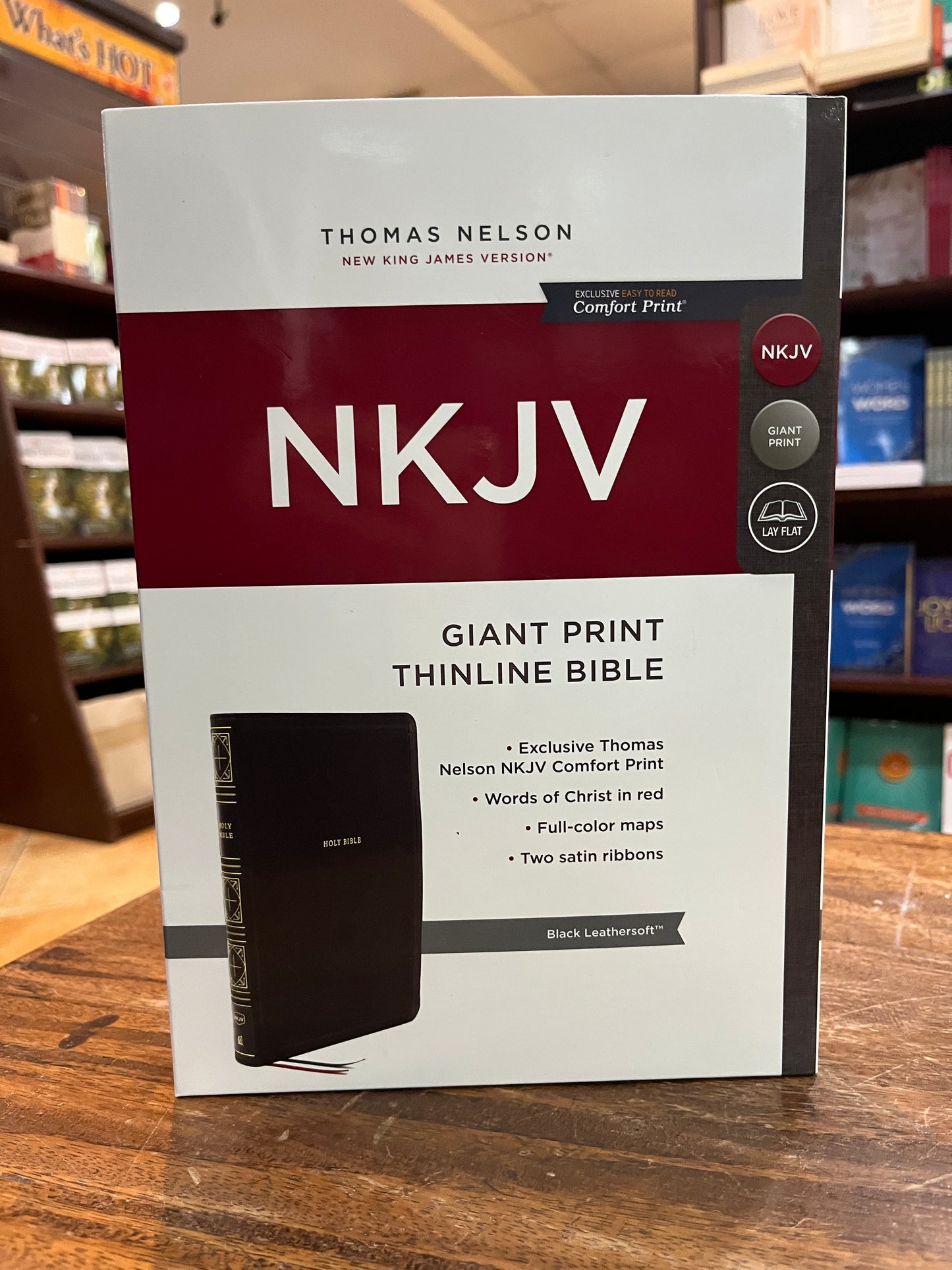 NKJV Giant-Print Thinline Bible, Comfort Print--soft leather-look, black (red letter)