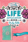 NLT Girls Life Application Study Bible (LeatherLike, Teal/Pink Flowers)