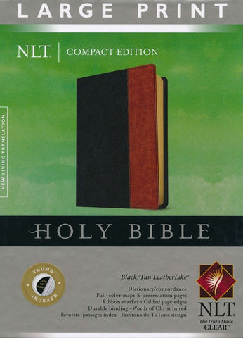 NLT Large Print Compact Edition, Black/Tan Leatherlike, Thumb-Indexed