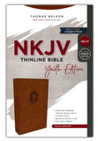 NKJV Thinline Comfort Print Youth Bible--soft leather-look, brown