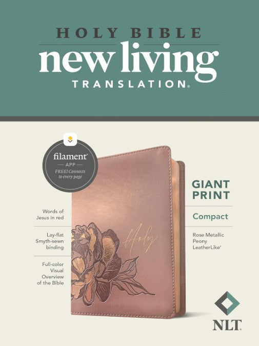NLT Com Giant Print Bible, Fil Enabled (LeatherLike, Rose Metallic Peony, Red Letter)