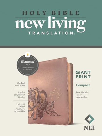 NLT Com Giant Print Bible, Fil Enabled (LeatherLike, Rose Metallic Peony, Red Letter)