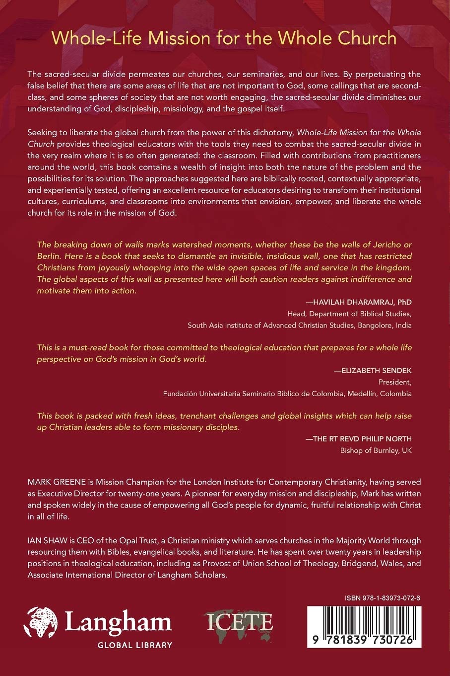 Whole-Life Mission for the Whole Church: Overcoming the Sacred-Secular Divide through Theological Education (Paperback)