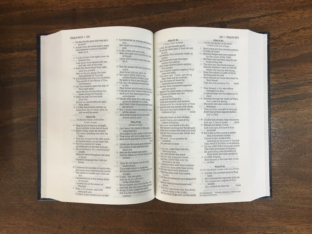 NASB Comfort Print Pew and Worship Bible--hardcover, blue