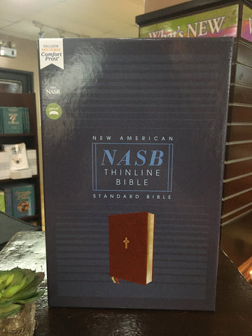 NASB Comfort Print Thinline Bible, Red Letter Edition--soft leather-look, brown