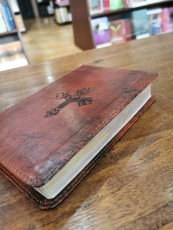 ESV Compact Bible (Imitation Leather, TruTone, Walnut, Weathered Cross Design)