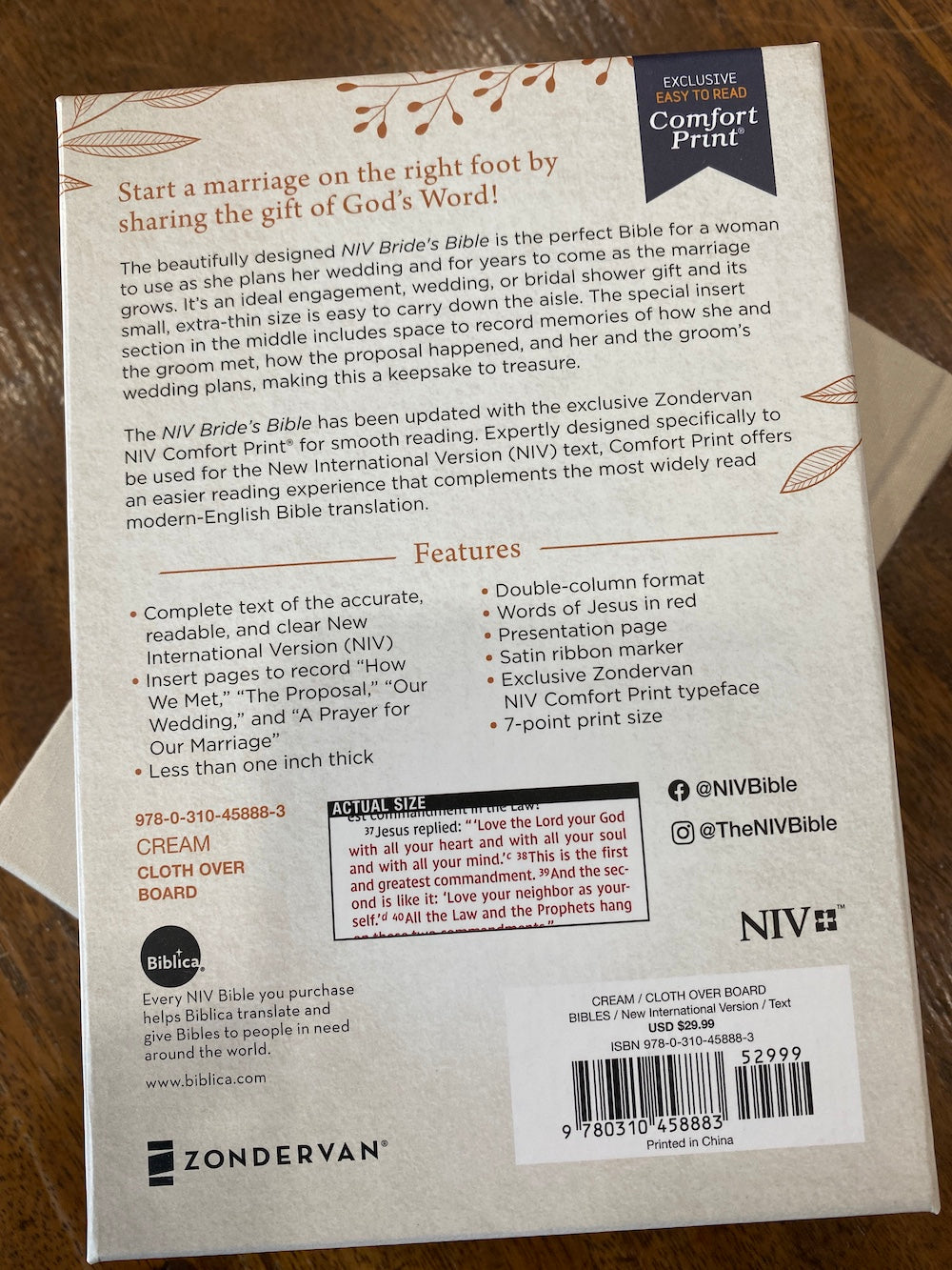 NIV Bride's Bible--cloth over board, cream